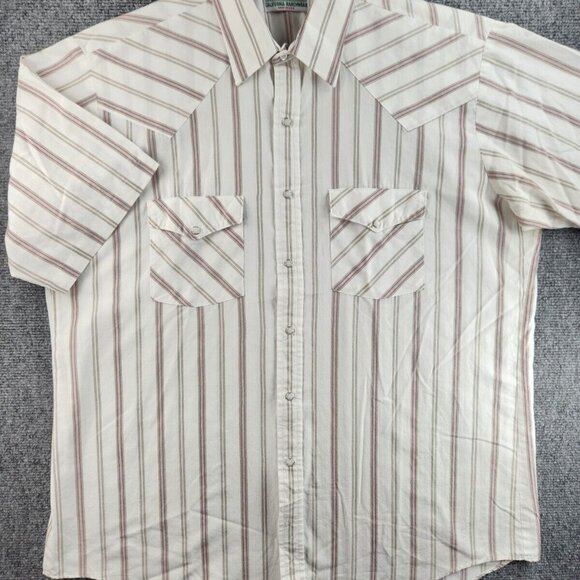 H Bar C Ranchwear Arco 1018 USA Western Pearl Snap Short Sleeve Striped Size 17 - Picture 2 of 16